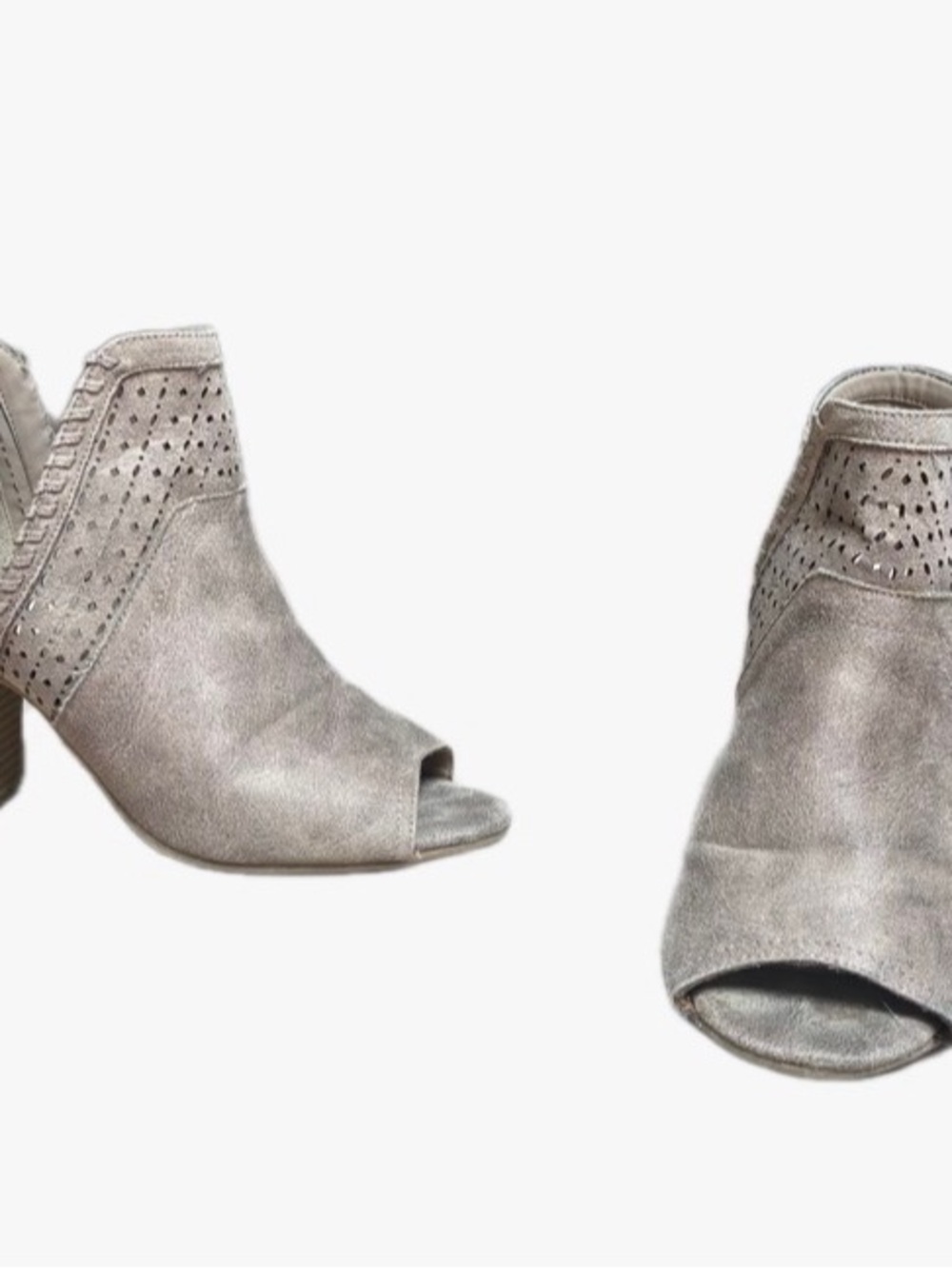 Fergie Light Gray Suede Peep Toe Sling Back Booties